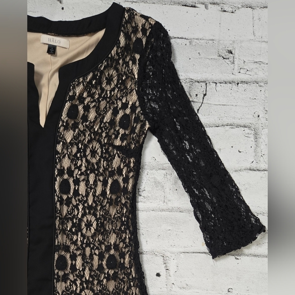 Black Halo Black Lace Nude Lined Cocktail Dress Size Small - Picture 6 of 10
